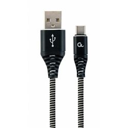 Gembird Premium cotton braided Type-C USB charging and data cable, 1m, black white