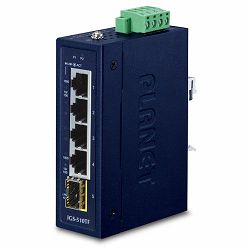Planet 5-Port Industrial Compact 4x 1GbE 1x 100 1000X SFP Ethernet Switch