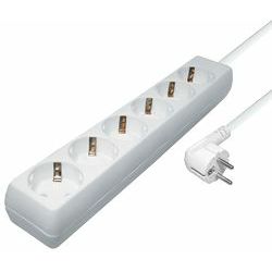 Transmedia 6-way power strip, 5,0 m cable, White